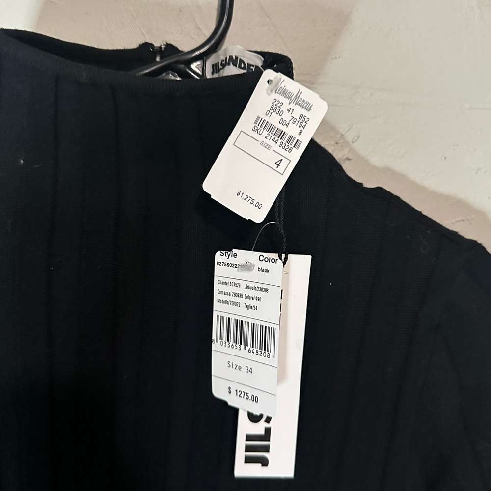 NWT Jil Sander Black Ribbed Long Sleeve Dress Size 34 1275